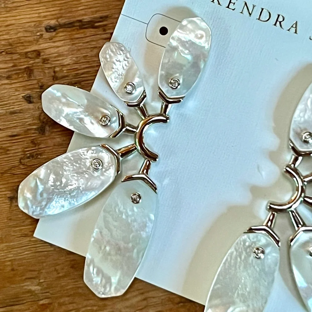 NWT Kendra Scott Ashlyn Ivory Mother Of Pearl Statement Earrings - Picture 9 of 16